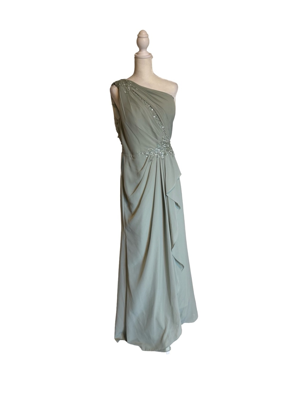 JJs House One-Shoulder Sage Green Evening Dress